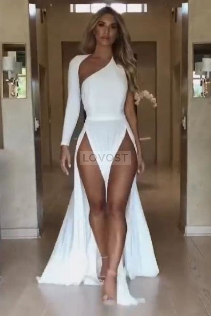 Sexy White Two High Slits Cut Out ...